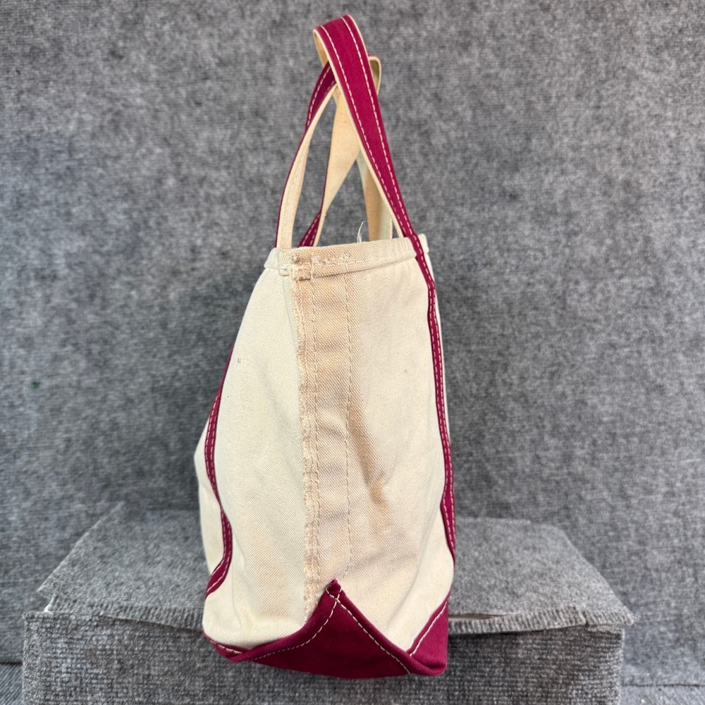 LL Bean Boat and Tote Canvas Bag Burgundy Cream Small Medium Made in USA - Picture 6 of 11